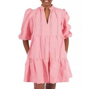 Emily McCarthy‎ Pink Frankie Dress Bubble Sleeve Preppy Mini Pockets Size Medium